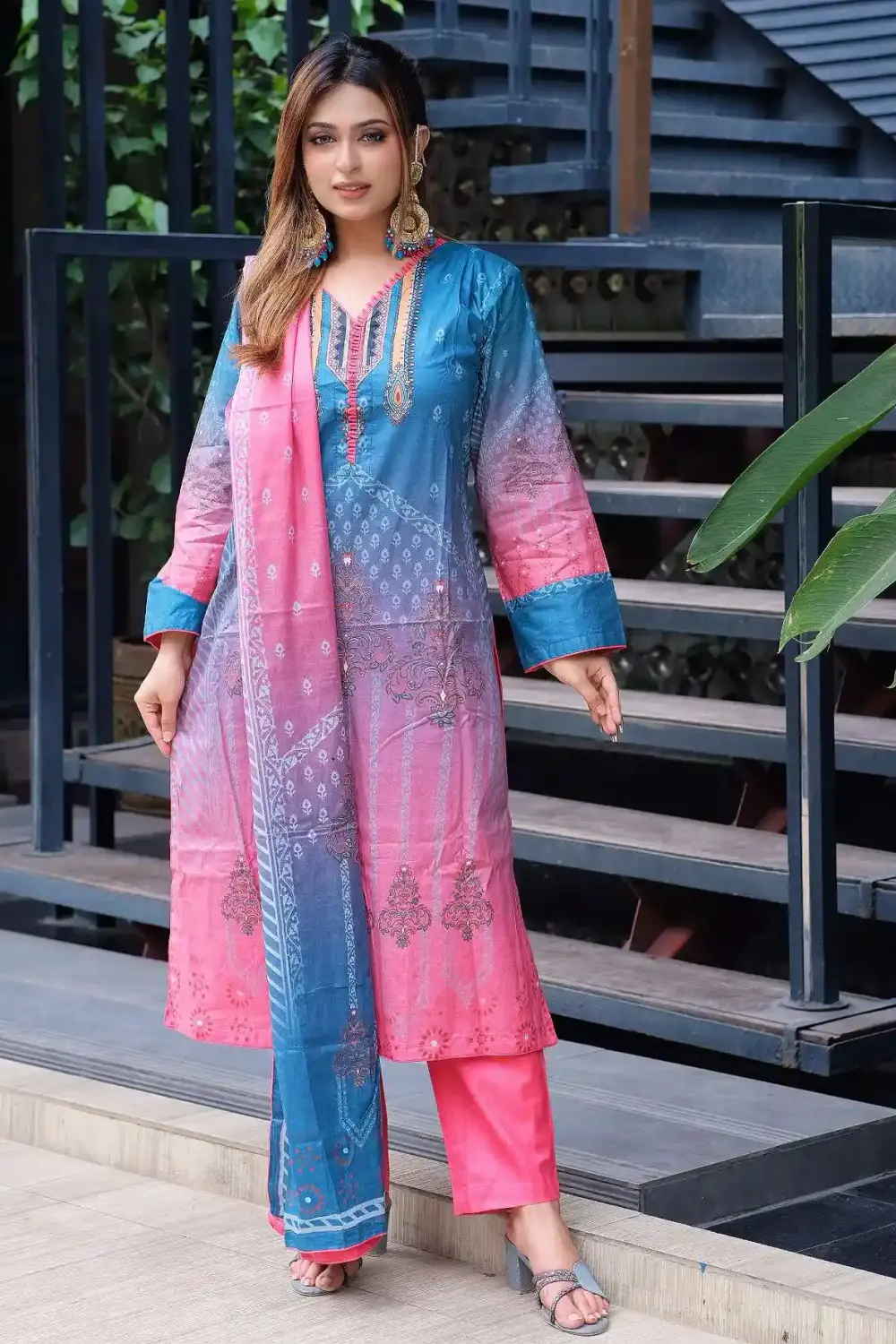 Elegant Digital Print Cotton Three Piece