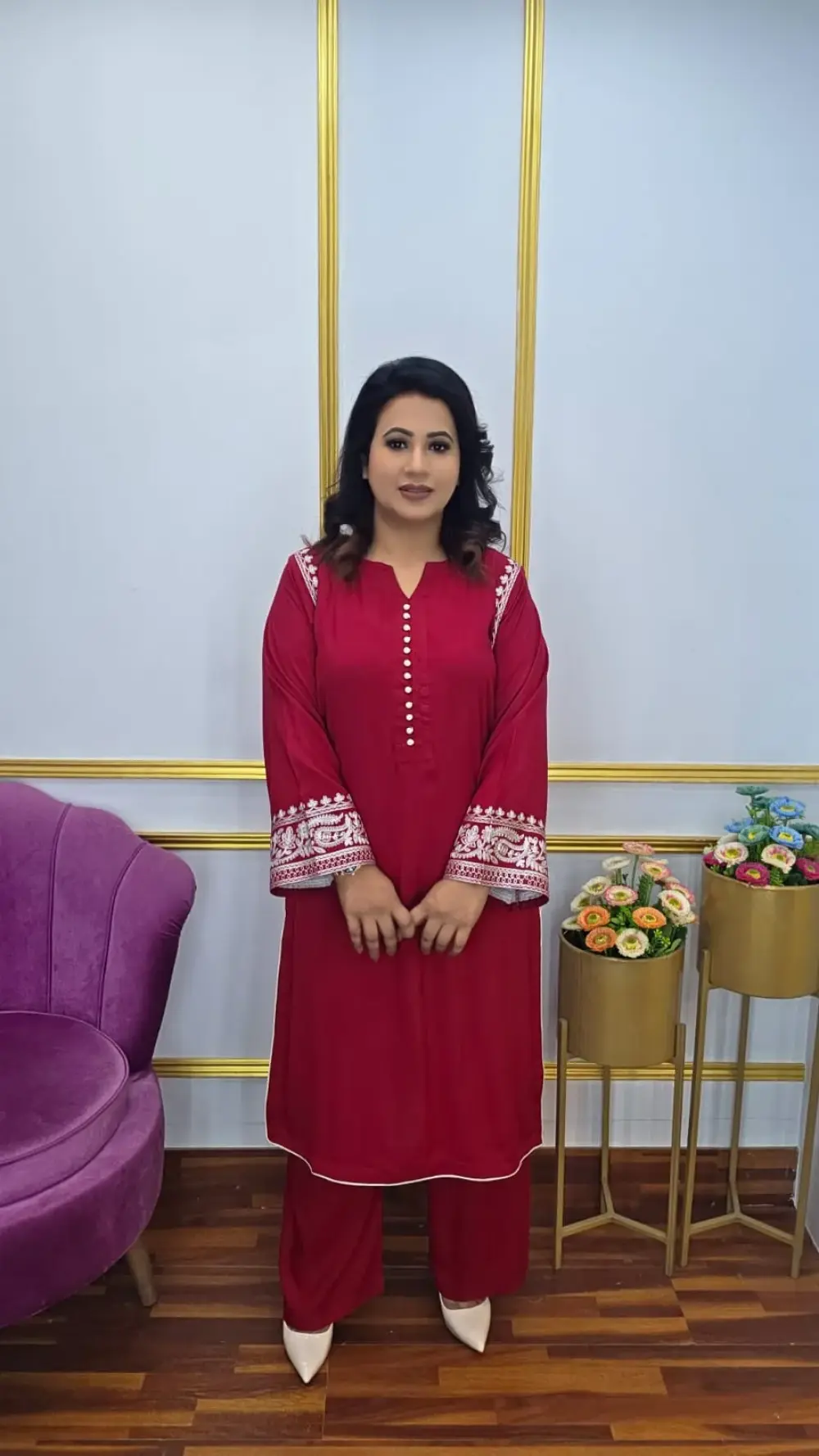 Elegant Embroidered Linen Co-ords Set for Women (Imported Fabric)