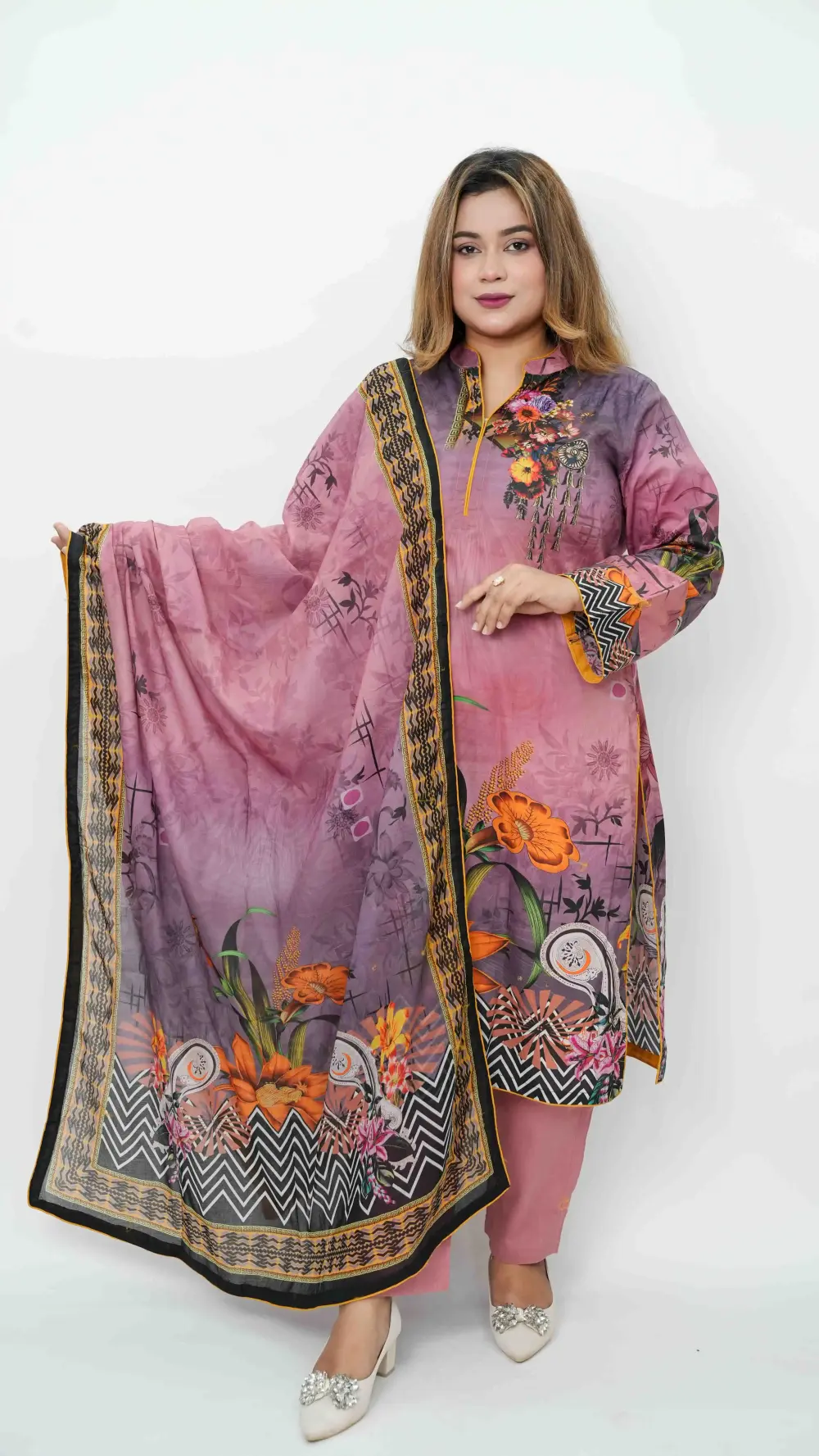 Ready Three Piece Lawn Cotton with Orna